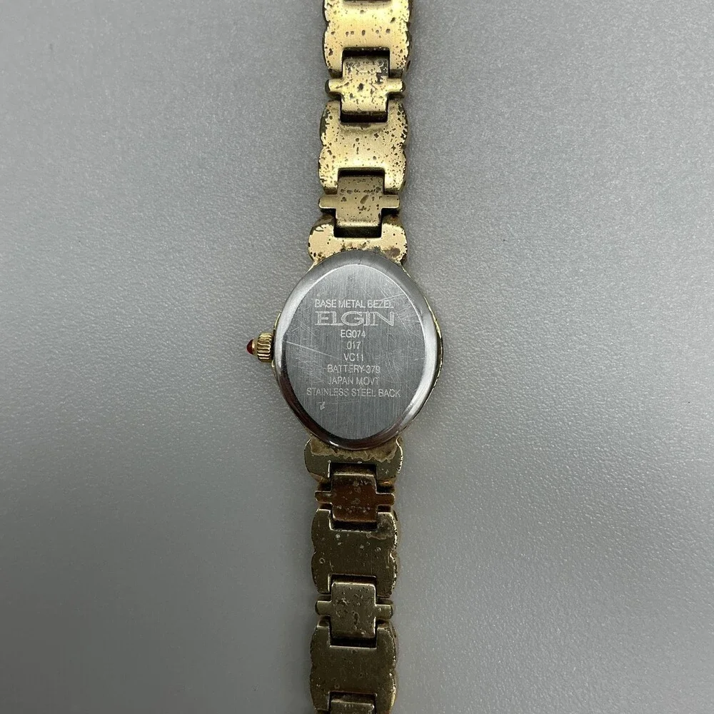 Elgin Ruby Womens Watch 17mm MOP Dial Gold Tone Bracelet New Battery 7.5